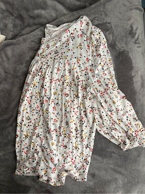 LOFT White Knit Top with Pink, Mustard, Gray & Brown Spots